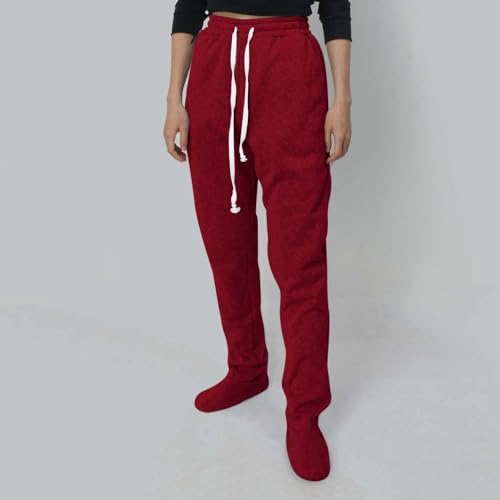 Adult Footed Sweatpants Cozy Warm Fleece Lined Pajama Pants Drawstring Elastic Waist Lounge Trousers Baggy Sleepwear2