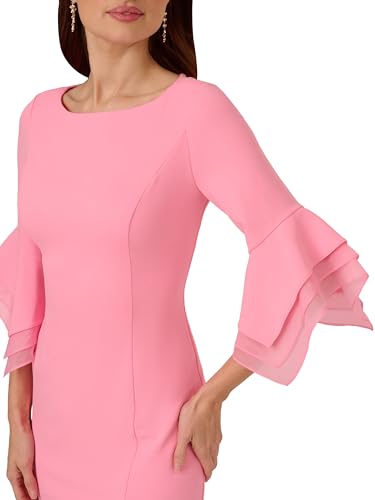 Image of Adrianna Papell Stretch Knit Crepe Sheath Dress with Tiered Organza Bell Sleeve