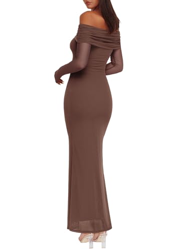 Image of REORIA Women's Off Shoulder Long Sleeve Bodycon Maxi Dresses