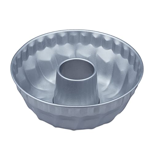 Relaxdays Ring Cake Tin, diameter 25 cm, Marble and Sponge, Non-stick Coated, Round Mould with Hole, Carbon Steel, Silver