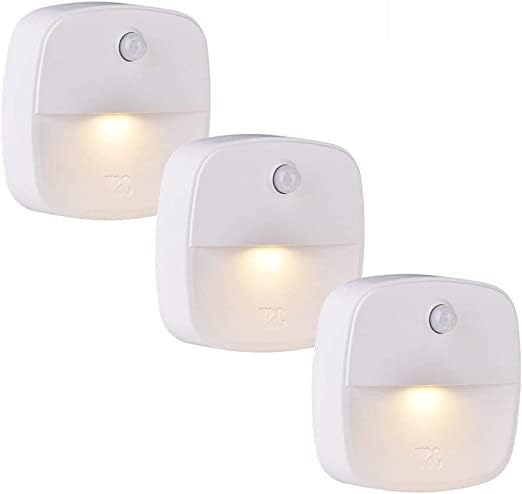 Led Stick-On Night Light,Warm White,Motion Light Sensor for Hallway,Stairs,Bathroom,Bedroom,Kitchen,White-3Pack
