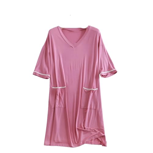 Chemise de nuit coton femmes manches courtes ample col en V pour pyjama casual