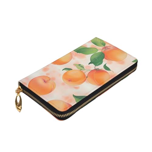 Peach Printed Long Wallet for Women Men Cute PU Leather Wallet with Coin Purse and Credit Card Holder3