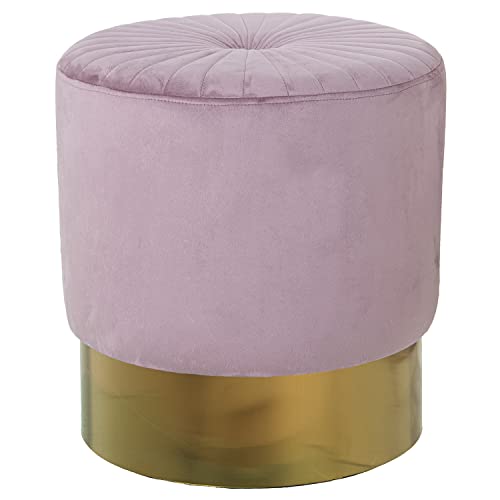 PUF TERCIOPELO ROSA C/BANDA ACERO DORADO 12CM °40X43CM, POLI╔STER/DM+PINO