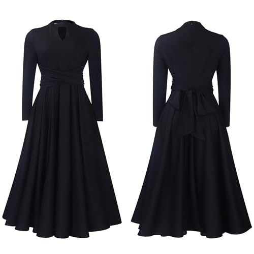 Women's Long Sleeve Maxi Dress High Waist Ruched A Line Swing Cocktail Party Dresses Plus Size3