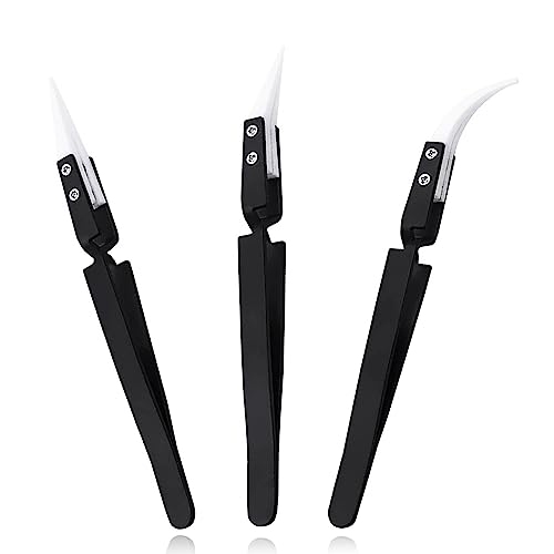 Precision Tweezers Reverse Ceramic Tweezers 3 PCS Electronic Tweezers, Soldering Hot Tweezers Self Locking Tweezers with Ceramic Tips-UY3