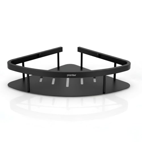 Image of Plantex Bathroom Corner Shelf for Wall Mount /304 Grade Stainless Steel Corner Shelf for Bathroom with Railings /Bathroom Accessories - Pack of 2 (9x9 inches, Black)