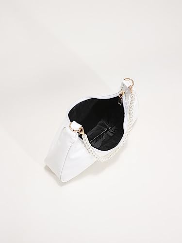 Image of SweatyRocks Women's Pearls Chain Top Handle Shoulder Bags PU Leather Zipper Hobo Bags Clutch Purses White One-Size