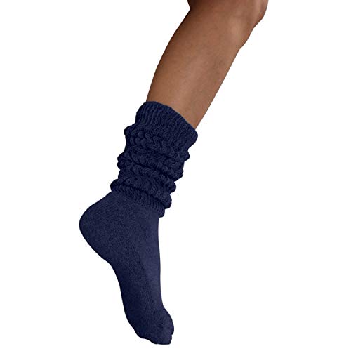 MDR Women's Extra Long & Heavy Slouch Cotton Wear at any Length Socks Made in USA 1 Pair Size 9 to 11 (Navy)