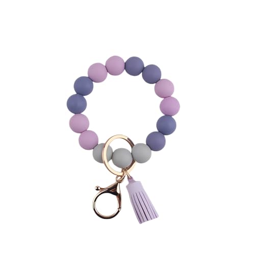 Image of Silicone Beaded Bracelet Keychain Wristlet Cute Car Key Chain Holder Wallet Bag Charm Accessory