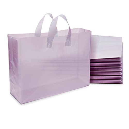 Prime Line Packaging Plastic Shopping Bags for Small Business, Boutique Supplies, Retail, Thank you, Clear Frosted Purple Tote, Bulk, 16x6x12 100 Pack