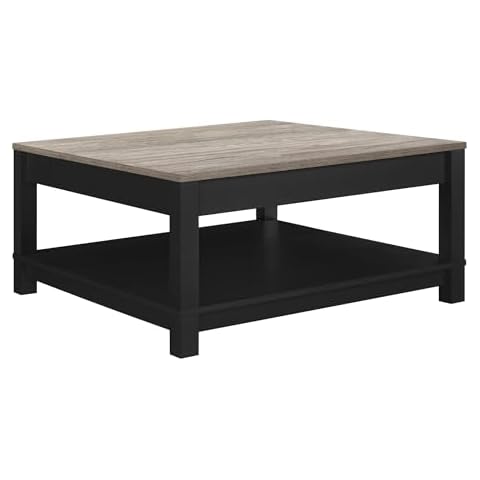 Ameriwood Home Carver Coffee Table with Open Storage, Matte Black Paint and Distressed Wood Grain Accents Cover