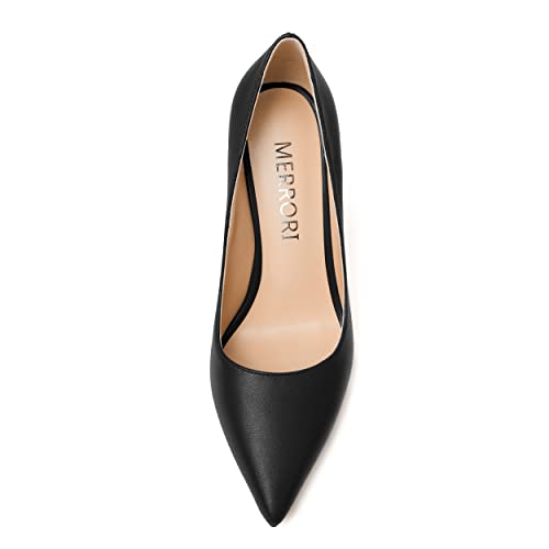 MERRORI Women's Chunky High Heels Slip On Block Pointed Toe Matte Dress Wedding Heel Pumps Shoes 4 Inch3