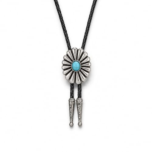 Image of Turquoise Bolo Tie for Men, Leather Braided Necktie Western Cowboy Bola Tie Costume Accessories for Men Women