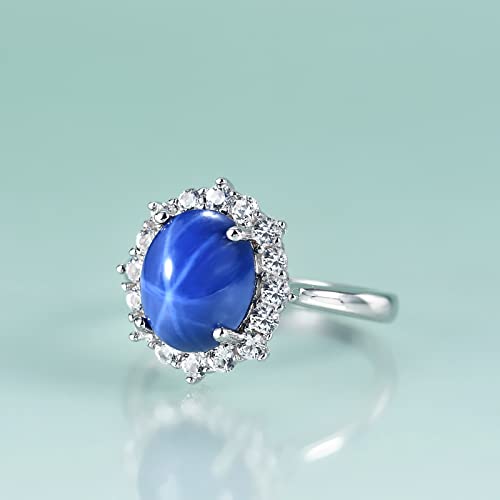 Gem's Beauty 8/10 mm | 0.31"/0.39" Lab Star Sapphire Rings Genuine 925 Sterling Silver Handmade Ring Birthstone Rings Princess Diana Statement Engagement Rings（size 5-10）3