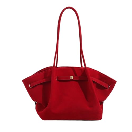 Youlity Suede Tote Bag Damen Hobo Handtasche Henkeltaschen Shopper Tasche Beuteltasche Vintage Schultertasche für Arbeit Schule Einkauf Reisen Büro (Rot)