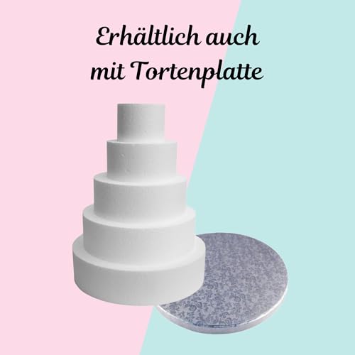 Cake Company Torten Dummy Set 5 Etagen | 25cm hohe, hochwertige Styropor Torte | Deko-Torte 30 x 25cm x 20cm x 15cm x 10cm - 5cm Höhe | weiß (5 Stöckig)