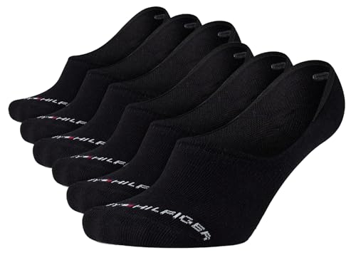 Tommy Hilfiger Women's TH Logo No-Show Sneaker Liner Socks - 6 Pack (One Size, Black)