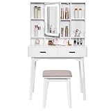 BEWISHOME Toeletta Trucco con Specchio e Luci LED 3 Tonalità con Luminosità Regolabile, ...