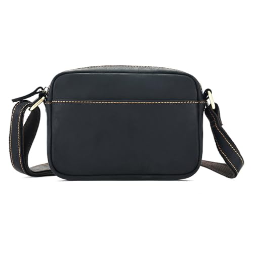 Men's Genuine Leather Crossbody Bag Small Mobile Phone Shoulder Bag, Retro Large Capacity Zipper Messenger Bag