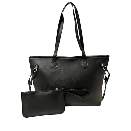 Bolsa Sacola Feminina Grande de Ombro e Mão em Couro para Faculdade com Necessaire Inclusa (Preta)