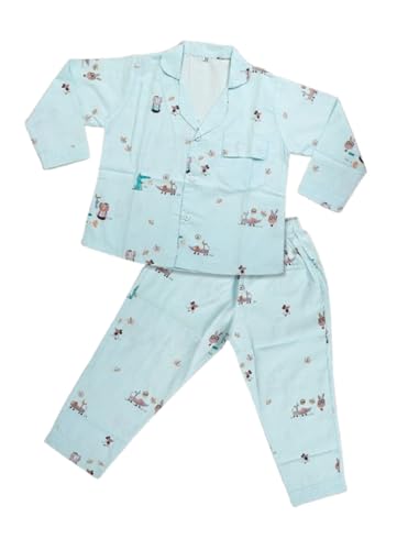 Image of MINIMATES Unisex Kids Cotton All Over Printed Night Suit Sleepwear Top & Pyjama Set Full Sleeve with Pockets for Girls & Boys with Buttons /Sleepwear for Girls /Night Dresses