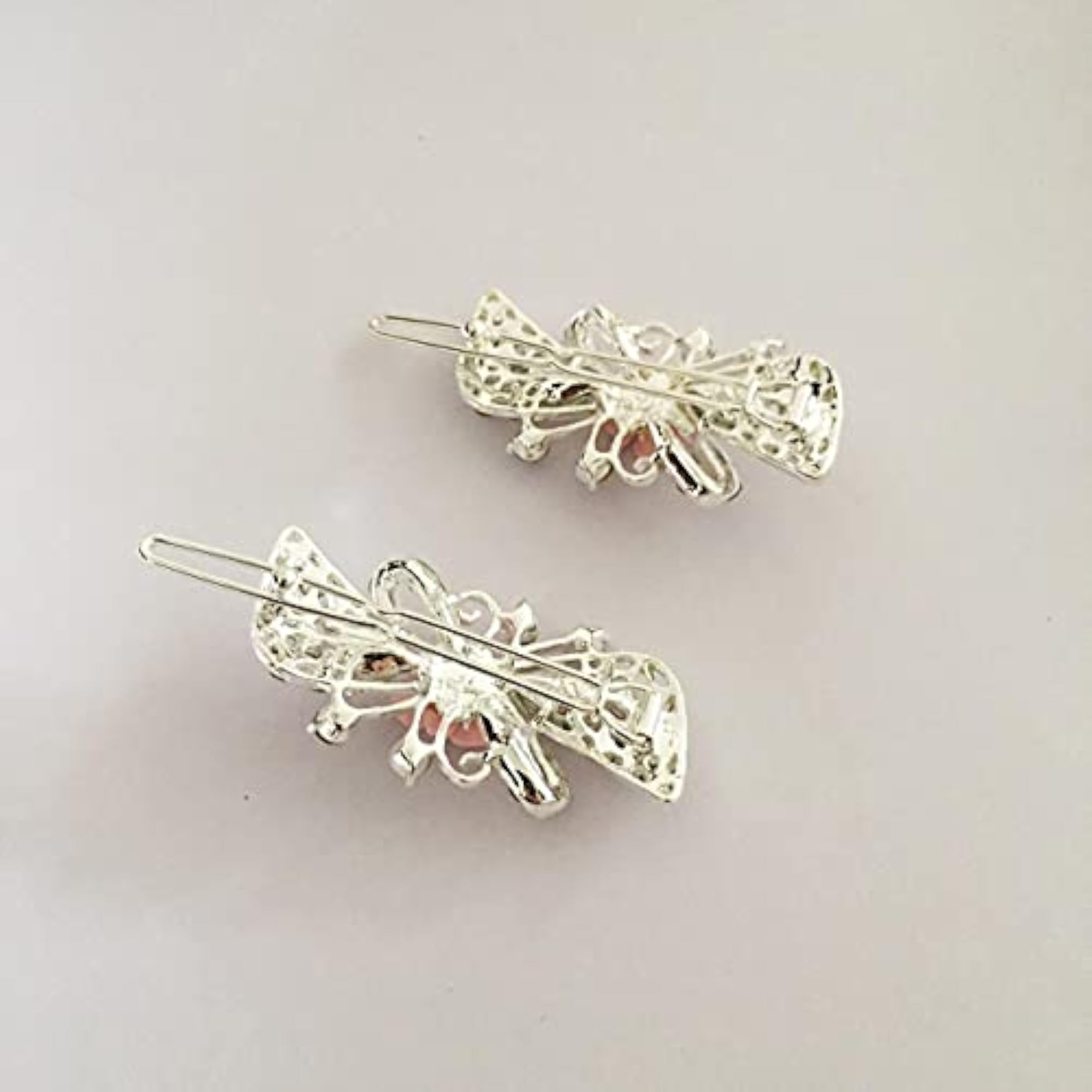 Kids' White Stone Fancy Hair Clips Pair, Small Barrettes