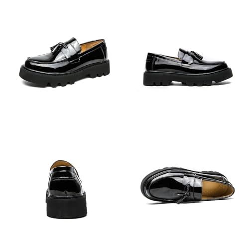Image of Men's Patent Leather Slip-On Tassel Dress Platform Loafers Casual Non-Slip Penny Formal Shoes Business Party Wedding Prom Moccasins Boat Shoes