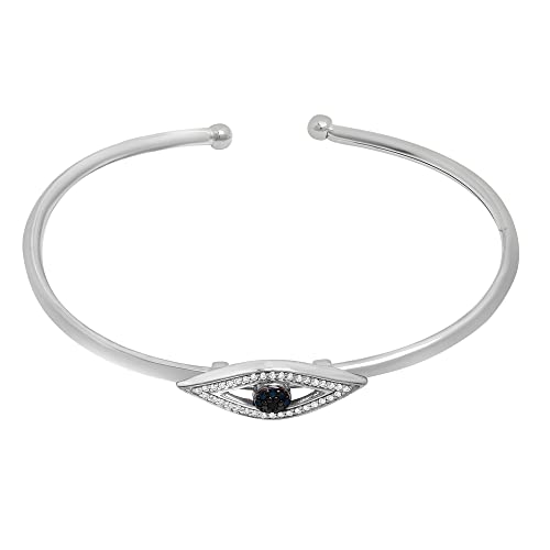 Timeless Love 1/6 CTTW Blue & Black Diamond Evil Eye 6.5" Flexible Bangle Bracelet Set in Sterling Silver, Dainty Jewelry for Women, Women’s Fashion Bracelets, Diamond Luxury Bangle for Women3