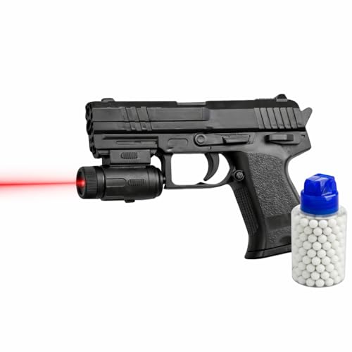 Pistolet à Billes 15 cm avec Laser Intégré + 400 Billes en Biberon Distributeur – Pistolet Jouet Haute Précision, Réplique Realiste, Jeu d’Adresse et de Tir,...
