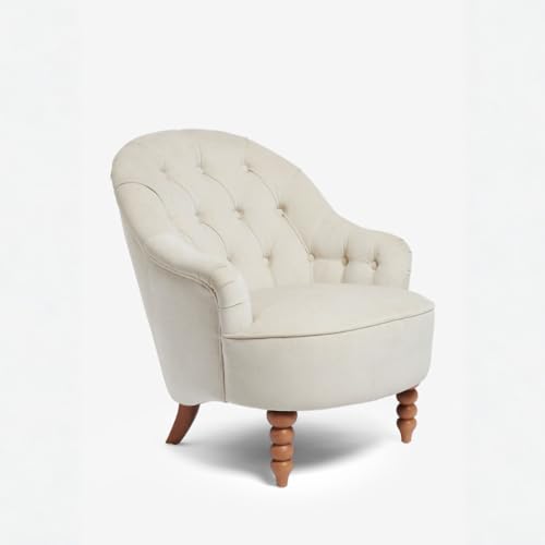 Image of Kingsman Furnitures Luxury Loriel Ashley Single Seater Sofa for Living Room | 1 Seater Tufted Wing Chair Sofa with Padded Arms | Medium Back Arm Chair Velvet Lounge Sofa Chair - Cream Linen Fabric