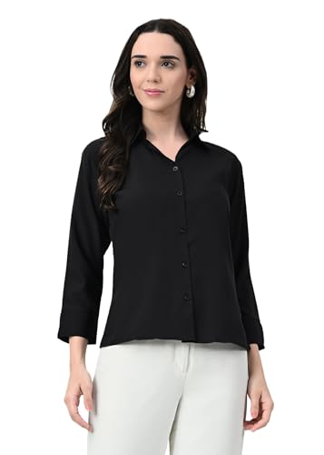Image of FUNDAY FASHION Women's Crepe Casual Regular Fit Solid V Collered Shirt (Pack of 2)