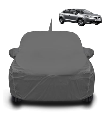 Image of Auto Hub Waterproof Car Cover Compatible with Maruti Baleno with Antenna & Mirror Pockets, Soft Cotton Lining, Baleno Car Cover Waterproof, Grey