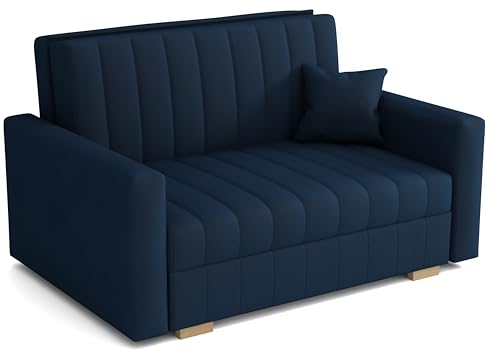 MEBLE-LUX Schlafsofa klein Zanzibar I Sofa 2 Sitzer 133 cm Breit I Sofa mit Schlaffunktion I Schlafsofa mit Bettkasten I Couch mit Schlaffunktion Klein I Dunkelblau