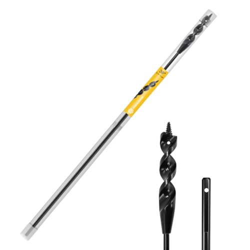 HUAALIUCHE 36" Flexible Installer Drill Bit for Pulling Wires in Walls, Ceilings, and Sidewalks, 9/16" Auger with Screw Point &amp; Fish Eye, 3/16" 3-Flat Shank for Wood &amp; Conduits, Storage Tube