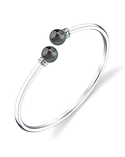 The Pearl Source 8-9mm Genuine Black Tahitian South Sea Cultured Pearl Jackie Bracelet for Women