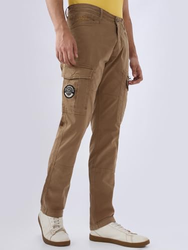 Image of Spykar Men Mid Rise Khaki Regular Fit Cargo
