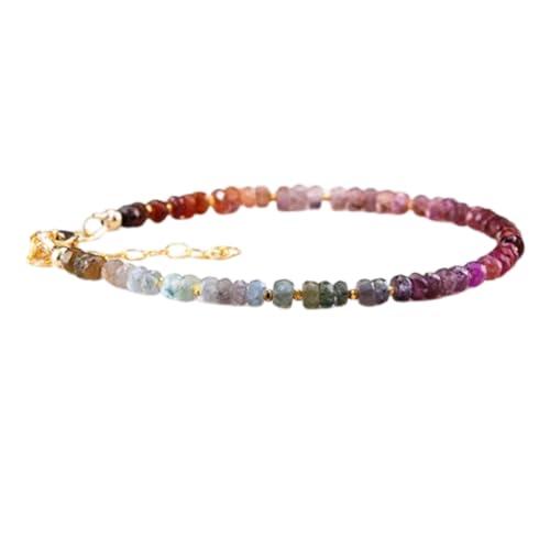Bracelet perles spinelles multicolores en laiton plaqué or 17,8 cm pour homme et femme
