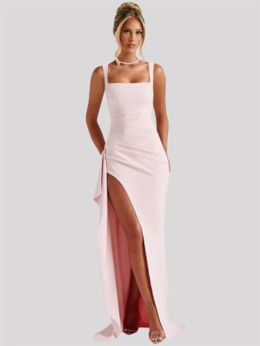 Loyeloy Bridesmaid Dresses for Women 2025 Square Neck Ruffles Mermaid Formal Evening Dress with Slit2