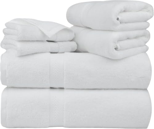 Image of JEANTRADER'S 6 Piece Egyptian Cotton Towel Set 650 GSM Soft Absorbent Bath Hand & Face Towels (White)