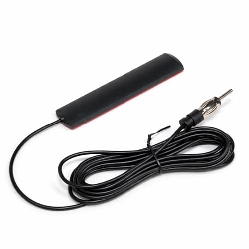 Antena Radio Coche FM Am con Cable 3 m, Antena Adhesiva Parabrisas con Conector DIN, Amplificador señal Radio Auto para estéreo, Receptor Multimedia Coche Universal