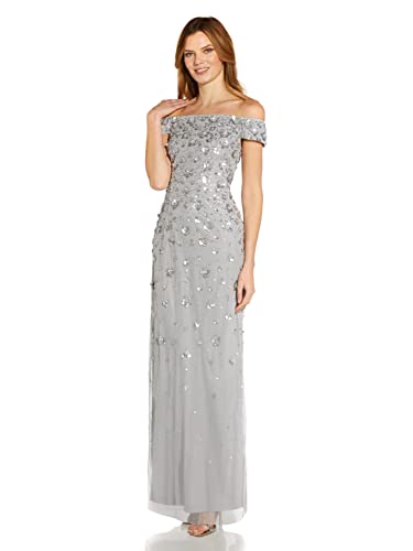 Image of Adrianna Papell Womens Off Shoulder Beaded GownSpecial Occasion Dress