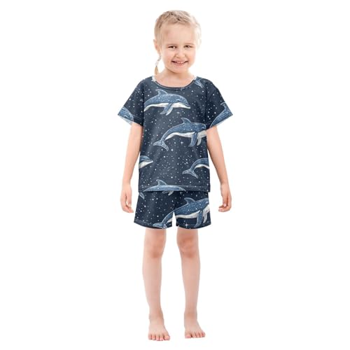 Pajama Short Sets Starry Sky Dolphin Pattern Soft Cotton Summer Sleepwear 2 Piece PJS Size 5-14T4