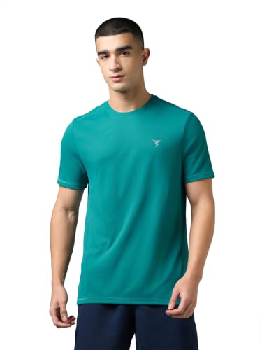 Image of TECHNOSPORT Men's Slim Fit Polyester Activewear Sports T-Shirt with Moisture-Wicking Comfort for Workout, Running & Gym