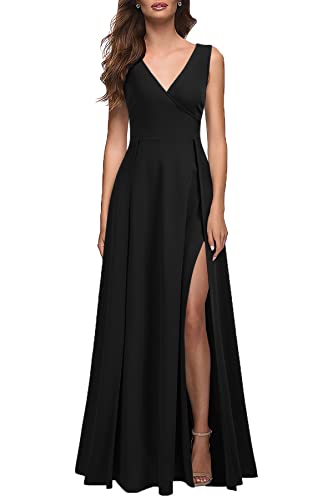 MUSHARE Women's V Neck Sleeveless Split Formal Dress Cocktail Party Prom Long Dresses