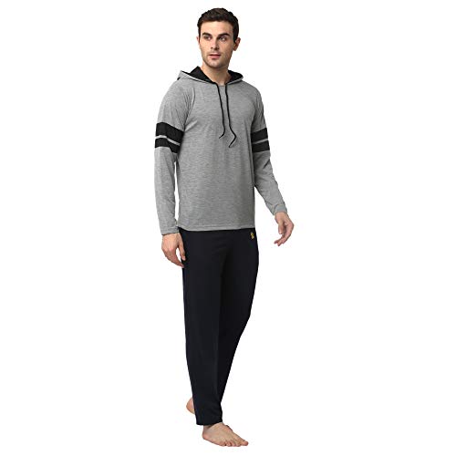 Image of Mack Jonney Cotton Blend Night Suit Co-ord Set for Men with Hodded Full Sleeve T-Shirt and Track Pant-VJ-MNS-TTP-GROUP21