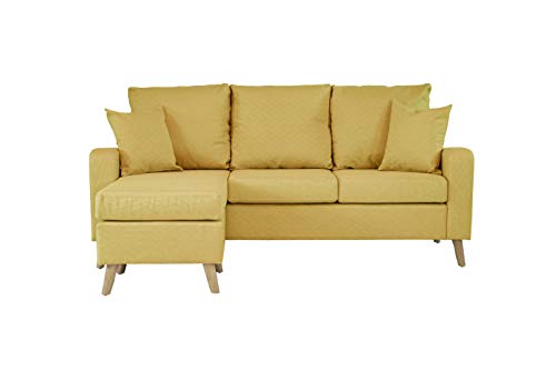Divano Roma Furniture Middle Century Modern Linen Fabric Small Space Sectional Sofa with Reversible Chaise (Yellow) - Thumbnail 5