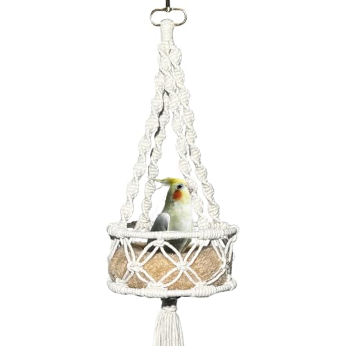 Gucvdnple Warm Bird Cage Bird Nest, Bohemian Style Cotton Woven Hanging Small Bird Bed for Cage, Warm Nest for Canary, Lovebird, Budgie, Finch (Beige)