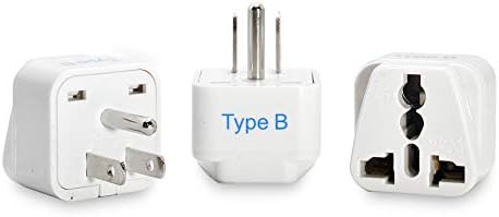 Ceptics European/India to US plug adapter - Flat outlet UK to US, Europe Round Australian to USA 3 Prong - 220 to 110 Travel Adaptor, European to American (Type B) - 3 Pack (GP-5-3PK)