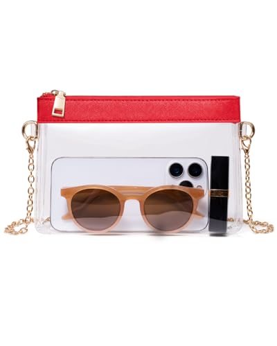 Clear Bag for Stadium Events Stadium Approved Small Clear Purse for Women Crossbody Bag for Concerts & Sports (Red)